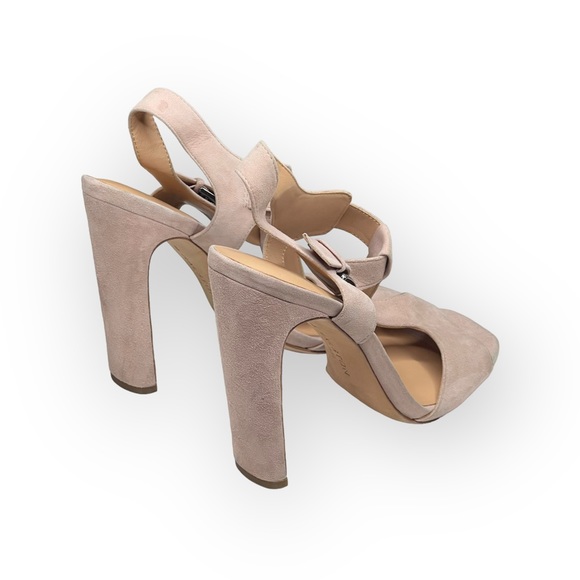 Halston Heritage ⌘ T Strap Ankle Strap Heeled Open Toe Sandals ⌘ Pink Suede ⌘ 9M - Picture 3 of 16